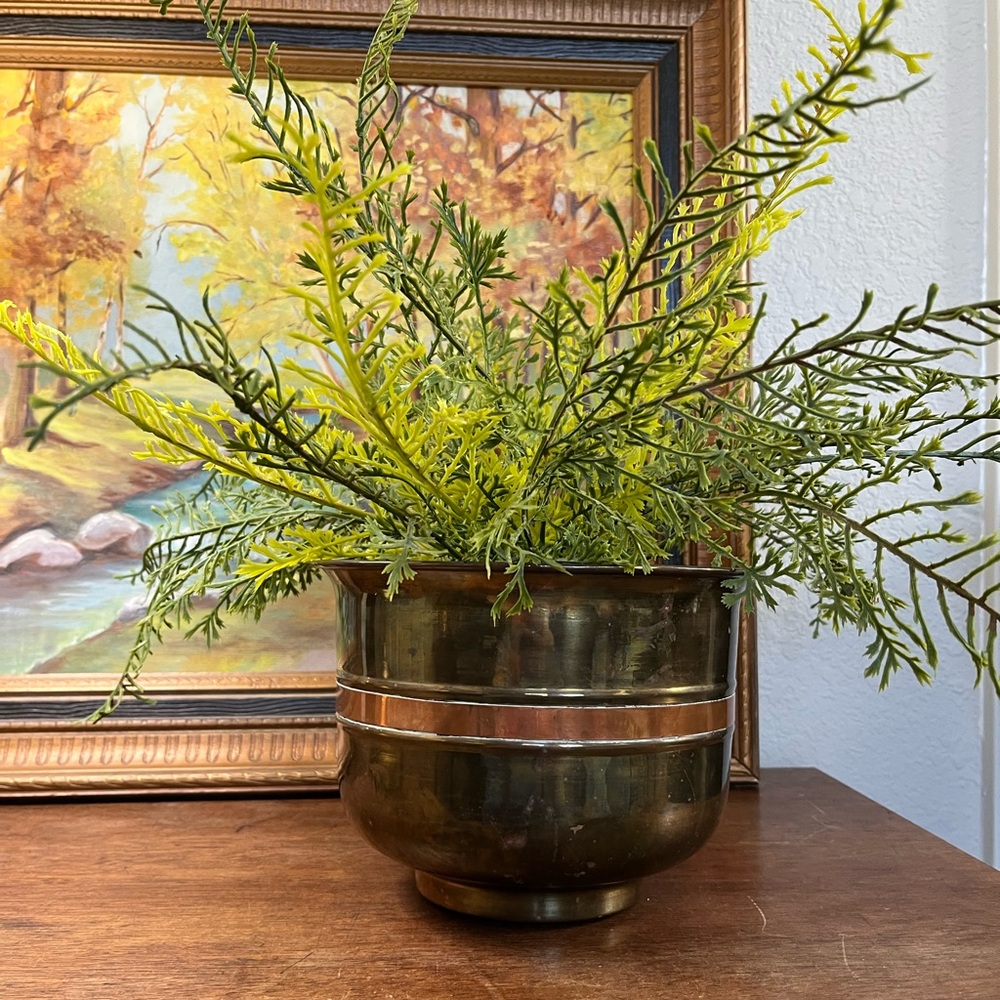 Decorative brass and copper planter